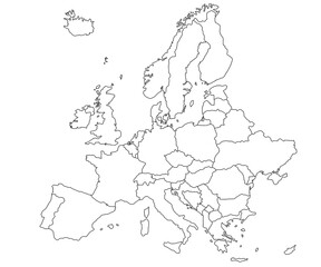 Europe map outline. sketch line art map of Europe with countries. border map, Europe continentboundary maps