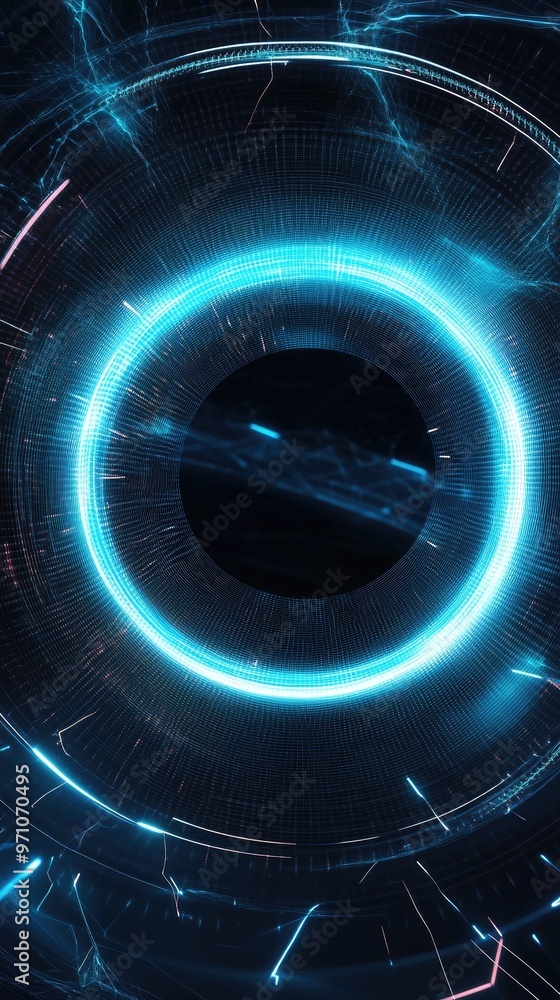 Wall mural abstract glowing circle with vibrant blue light, creating a sense of depth and movement for digital 