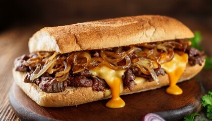 Delicious Cheesesteak Sandwich with Grilled Onions and Melted Cheese