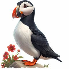 Naklejka premium magnificent realistic Puffin on white background