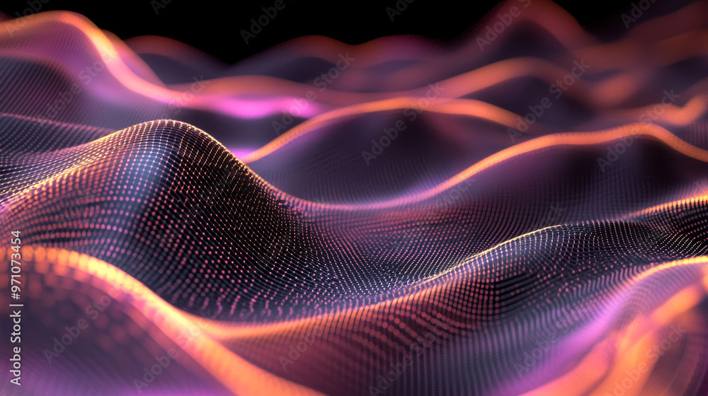 Aufkleber a digital background with a geometric pattern. it has 3d waves made of tiny points and lines, creati
