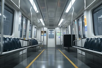 Obraz premium Empty subway car is waiting with open doors, ready for passengers to board