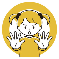 禁止マークと身体の前に手を突き出す女の子のイラスト