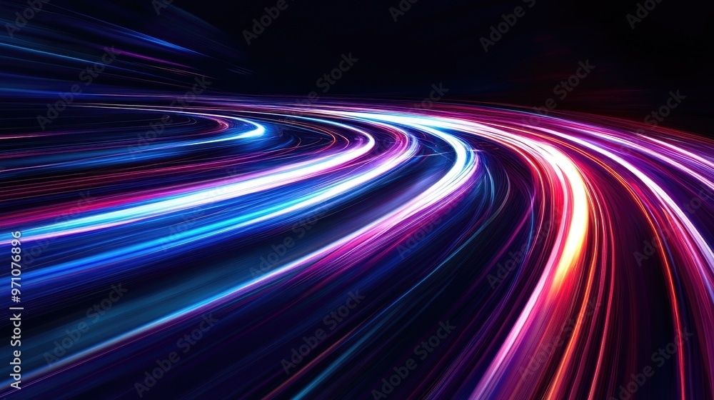 Poster line art illustration of light trails in an artistic style long exposure photography capturing dynam