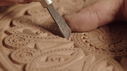 Delicate wood carving closeup Artistic skill and precision reveal intricate craftsmanship details
