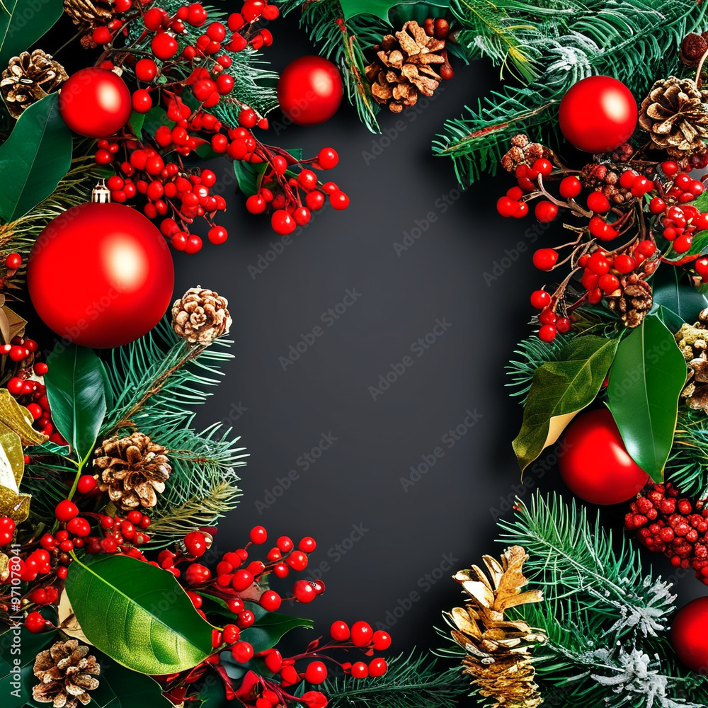 Canvas Prints a frame with christmas decorations on it and a green background