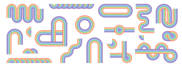 Zen arch colorful set, simple rainbow line arch and shapes. Geometric Japanese zen pattern minimal elements.