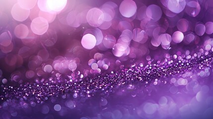 Abstract image with purple bokeh and light spots creates a festive, elegant atmosphere. Sparkling, starlike texture suggests sophistication and celebration.