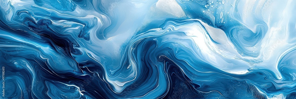 Poster vivid blue hues intermingle with darker tones, creating a mesmerizing abstract composition that evok