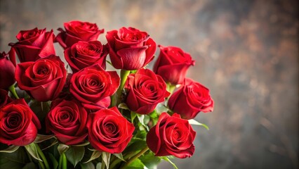 Naklejka premium A beautiful bouquet of freshly picked red roses , romance, love, Valentine's Day, flowers, celebration, gift, passion