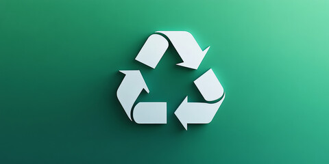 Obraz premium A minimalist background with a crisp, white recycling symbol on a gradient green backdrop, with a smooth, high-gloss finish for a clean, modern look.