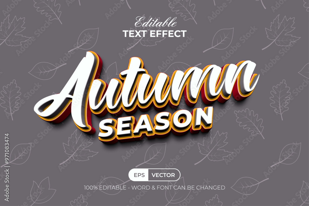 Poster autumn season 3d text effect white yellow color style. editable text effect vector.