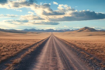 Fototapeta premium The end of the paved road in the steppes of Mongolia.