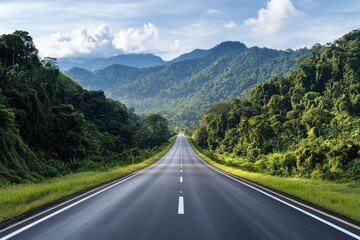 Empty elevated road across the rainforest mountains in Hulu Selangor  Malaysia.