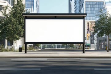 Fototapeta premium Blank billboard at the bus stand in the city 3D illustration Big blank billboard white LED screen with generative ai