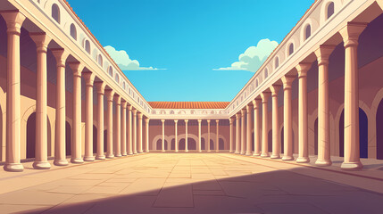 Fototapeta premium Ancient greek olympic stadium with columns and arches, evoking ancient greece charm, sport competitions concept, wide banner. Ancient Greece. Illustration
