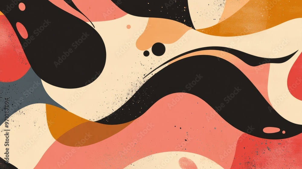 Poster organic abstract shapes in vintage colors create a vibrant background that blends retro style with m