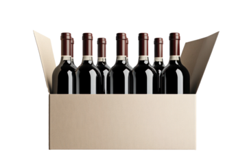 A Cardboard Box With Unopened Wine Bottles Inside With Transparent Background, PNG Cardboard Box Of Wine Bottles