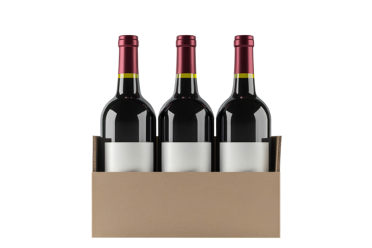 A Cardboard Box With Three Unopened Wine Bottles Inside With Transparent Background, PNG Cardboard Box Of Wine Bottles