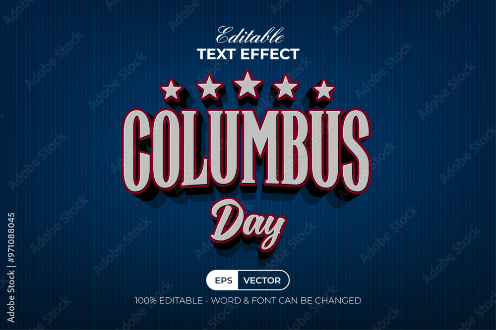 Poster columbus day text effect 3d style. editable text effect vector template.
