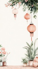 Rustic Chinese street food menu template with handdrawn lanterns and blank spaces for menu items, Chinese Restaurant Menu Templates, Traditional and inviting