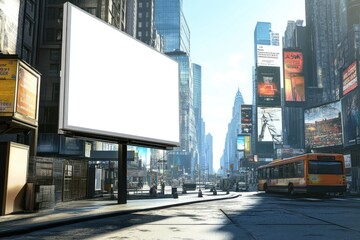 Blank billboard at the bus stand in the city 3D illustration Big blank billboard white LED screen  with generative ai