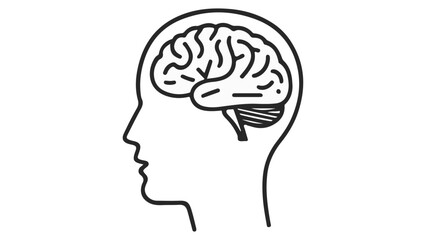 head silhouette with brain inside, simple black and white outline shape vector illustration of a head with brains inside