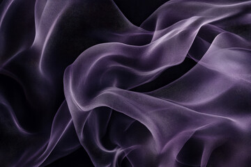 Obraz premium A black background with elegant, curving lines that cast faint, wispy shadows. The lines are in a gradient of dark purple, creating a mysterious, flowing pattern that adds a subtle pop of color and