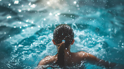 Girl Swimming in Pool: Swimming in a pool, showcasing active movement.