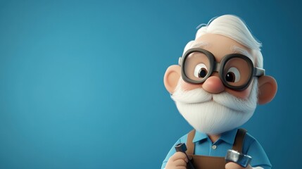 Obraz premium A cheerful elderly man with glasses and tools, suggesting a creative or crafting theme.