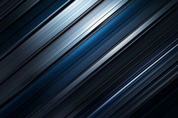 Obraz premium A futuristic background with thin, metallic stripes in chrome, silver, and deep blue, set against a dark background. The high-tech design exudes a sleek and modern aesthetic, with a hint of industrial