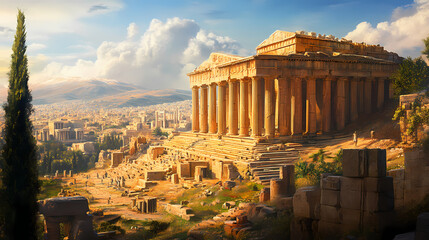 Obraz premium Baalbek in daylight baalbek an ancient city in Ancient Greece. Illustration
