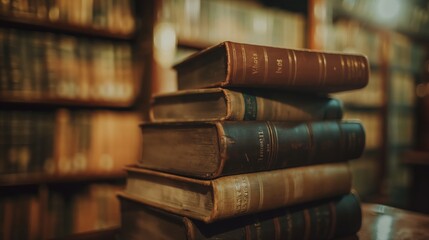 Stacked Old Books on Shelf