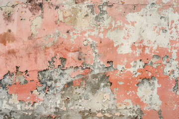 A grunge wall texture in faded coral, with a distressed, worn appearance, showing signs of age and decay.