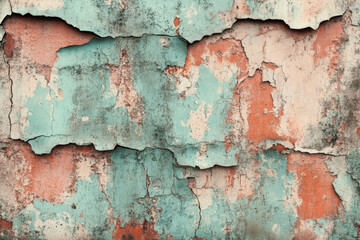 A grunge wall texture in faded rust, featuring flaking paint and heavy corrosion, with deep cracks and rough edges.
