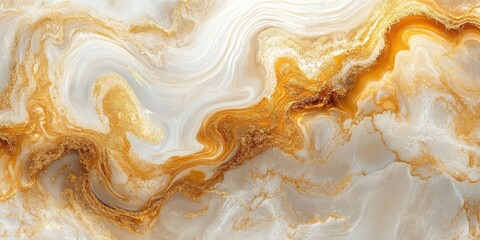 Obraz premium A luxurious close-up of swirling liquid gold and creamy marble textures, blending seamlessly to create an elegant and rich visual, perfect for high-end product designs, luxury branding, or interior de