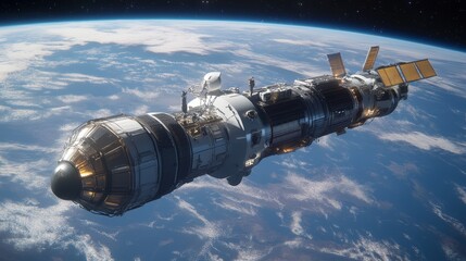 Obraz premium Minimalist and Monumental Space Station in Orbit Around Earth