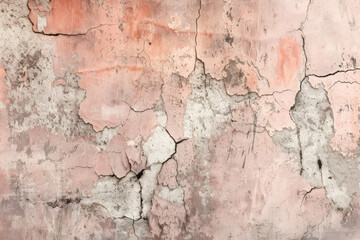 Obraz premium A grunge wall texture in muted peach, featuring a distressed, worn-out appearance, showing cracks and fading.