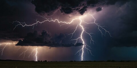 realistic photography of a yellow lightning trace on dark skies background