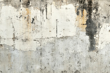Obraz premium A grunge wall texture in pale grey, featuring scratches, chipped paint, and signs of water damage, evoking an industrial atmosphere.