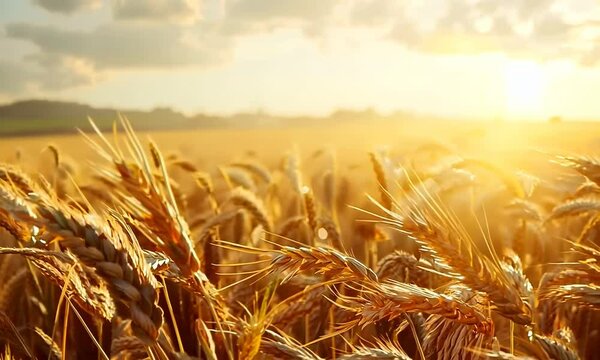 Sunlit wheat field with golden hues, hyperrealistic Video