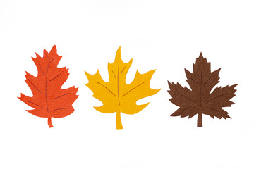 Hand-cut fabric autumn oak and maple leaves mockups, sample handmade, herbarium, logotype