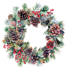 Fototapeta premium PNG Festive pinecone holly wreath