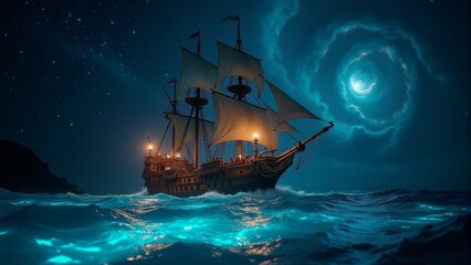 Fototapeta premium a ship in the ocean with a star on the top.