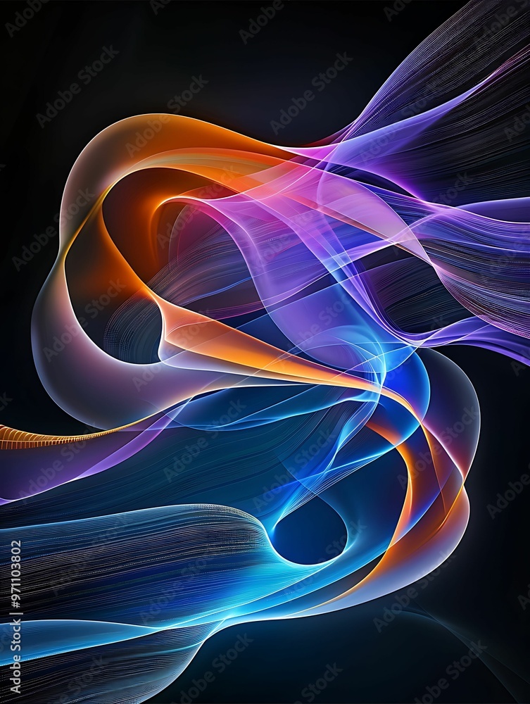 Poster vibrant holographic iridescent pattern with dynamic waves in color pencil style close-up detail