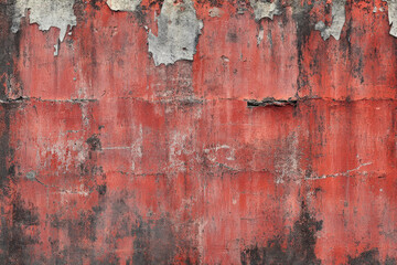 A grunge wall texture in rusty red, featuring scratches, rust streaks, and heavily chipped paint.