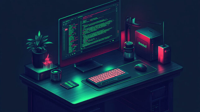 Contemporary developer workstation displaying programming code on a computer screen