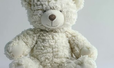 White teddy bear on white background, hyperrealistic Video
