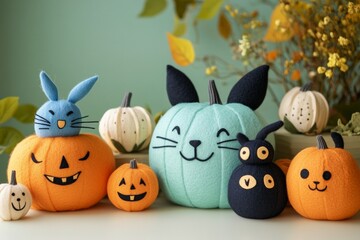 Halloween is a non-scary decor for children with soft felt and smiling characters, funny and cute, not creepy.