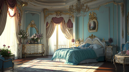 Princess bedroom in a royal house. Victorian Era. Illustration